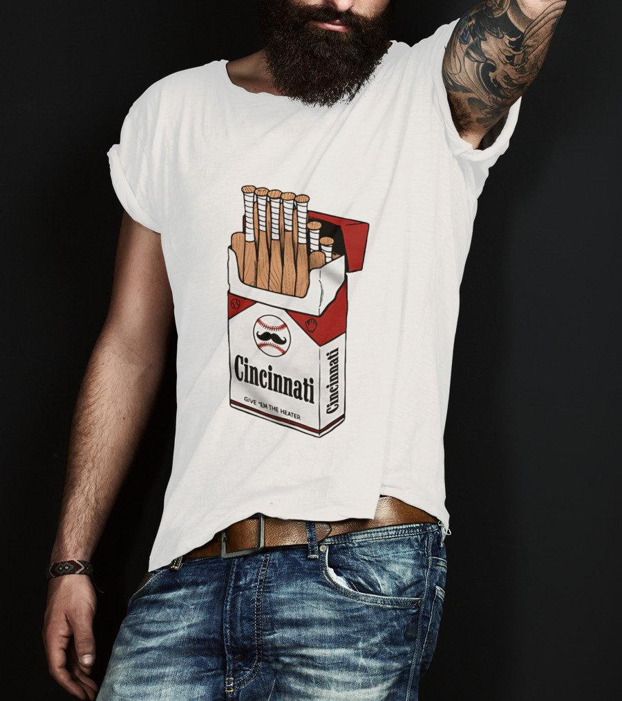 Cincinnati Reds Cincy Smokes Baseball Bat Pack Give 'em The Heater T-Shirt