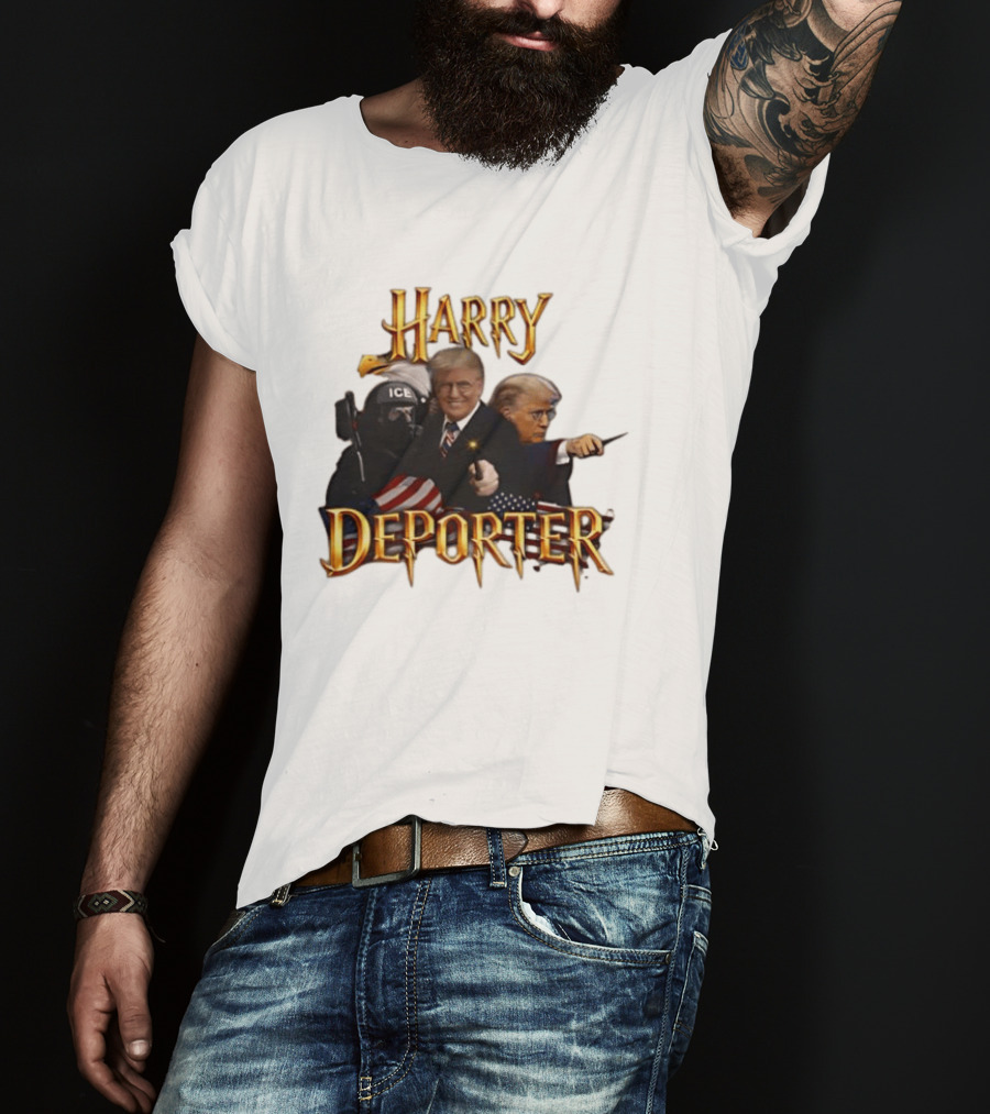 Harry Deporter Trump Magic ICE Badge Wand American Flag T-Shirt