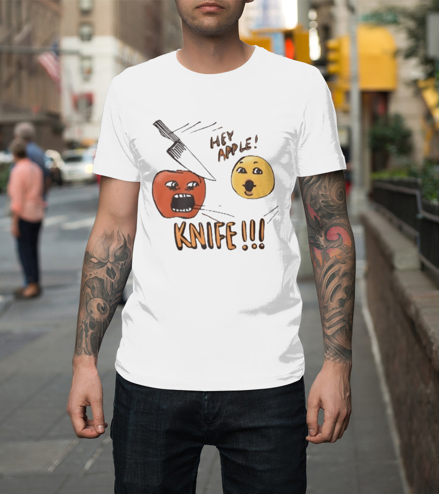 Hey Apple Knife 2026 Parody Text Meme T-Shirt