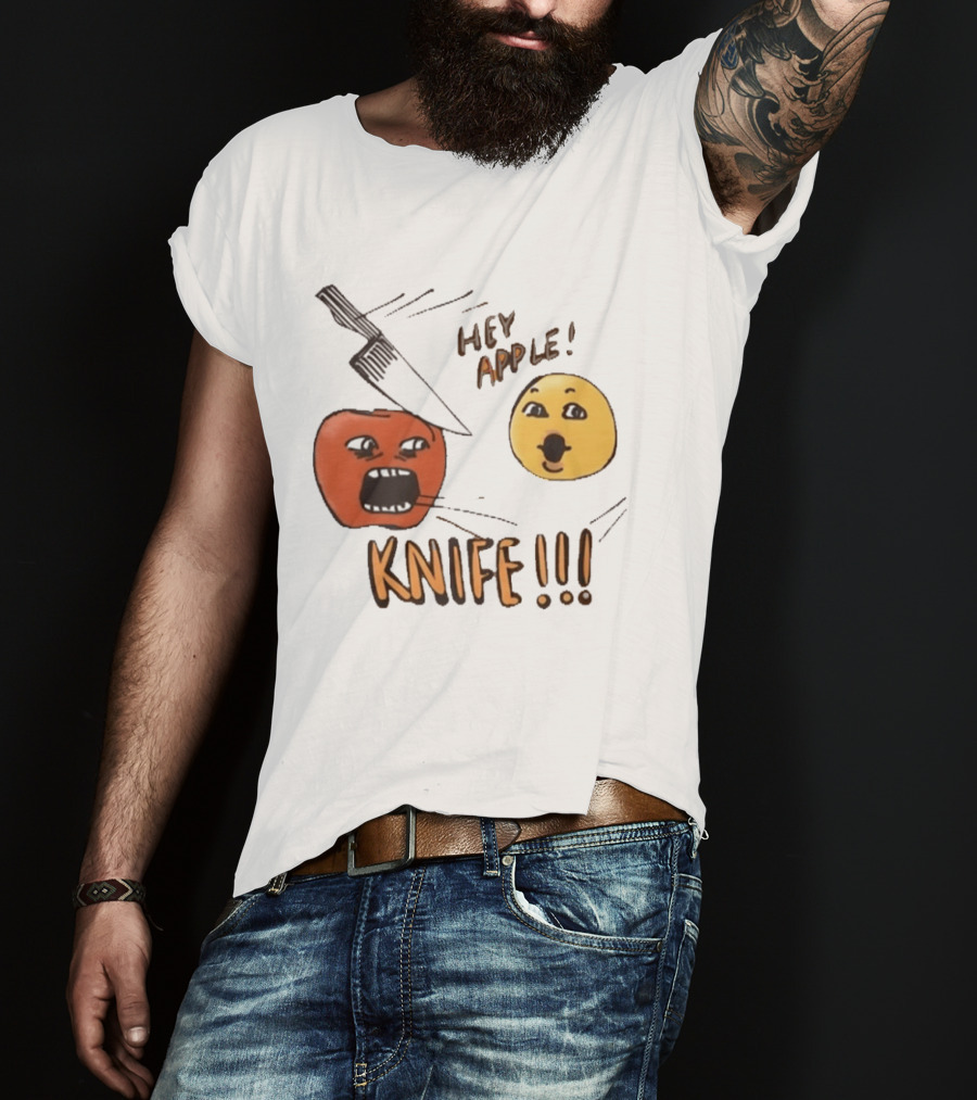 Hey Apple Knife 2026 Parody Text Meme T-Shirt
