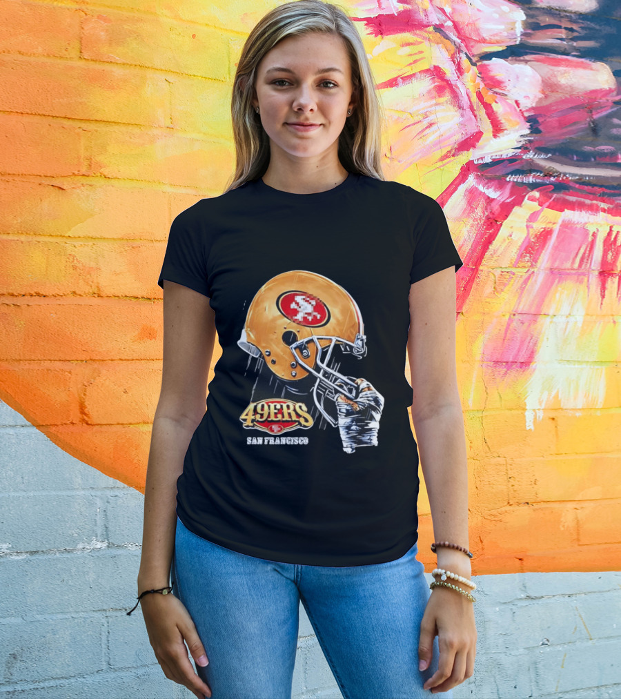 San Francisco 49ers Helmet Held By Gloved Hand T-Shirt