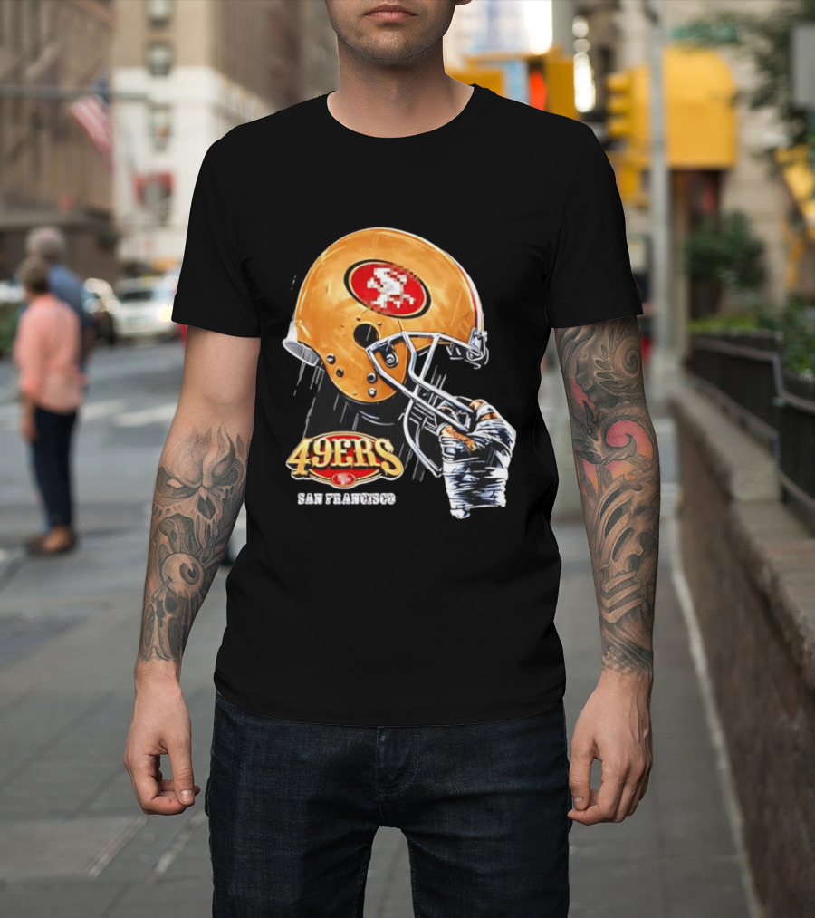 San Francisco 49ers Helmet Held By Gloved Hand T-Shirt