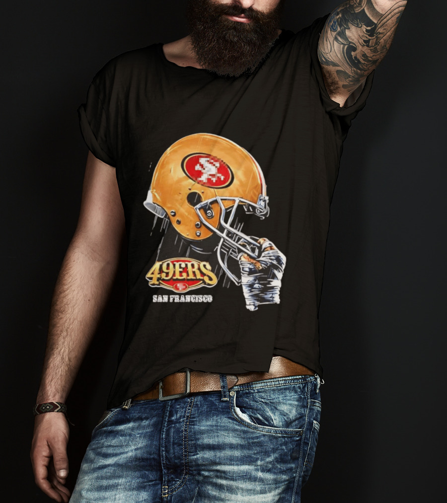San Francisco 49ers Helmet Held By Gloved Hand T-Shirt