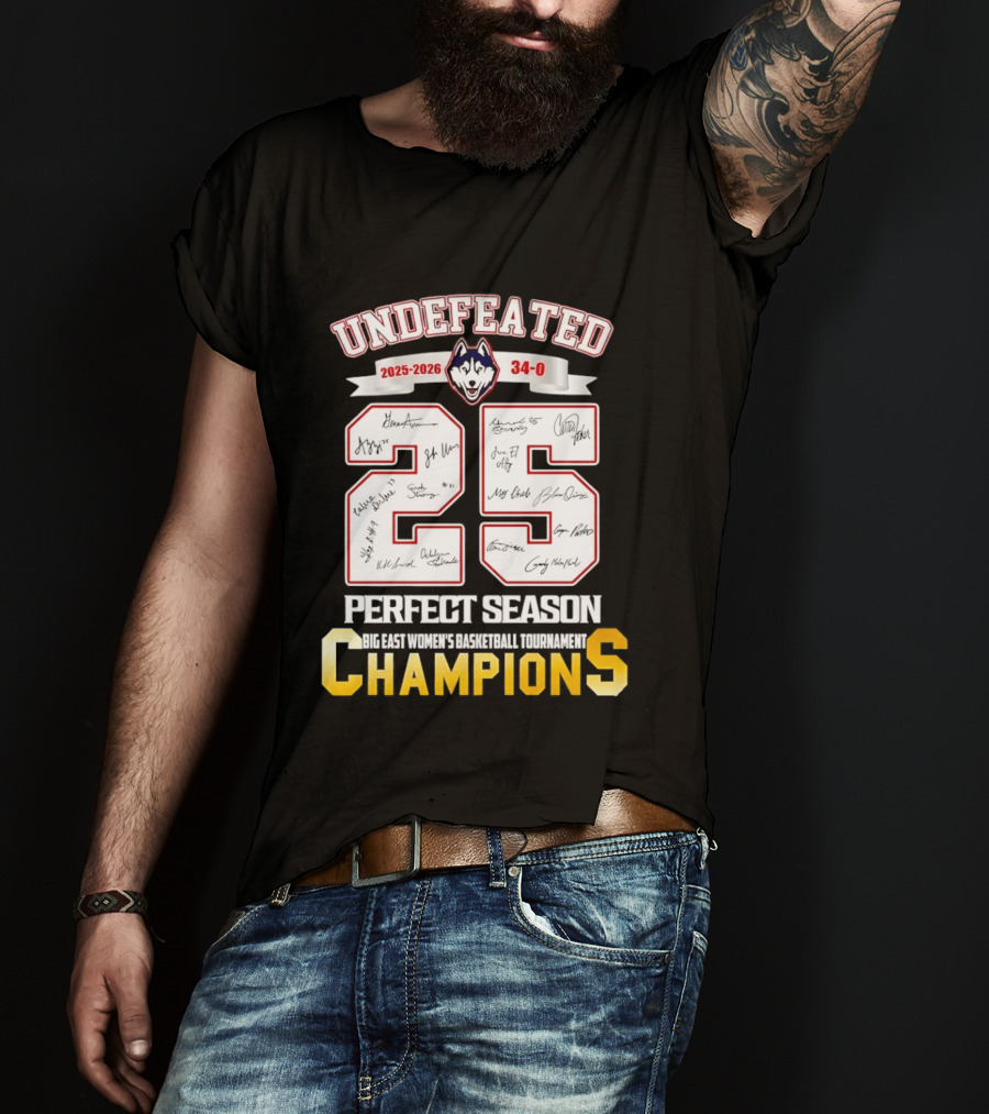 Undefeated Uconn Huskies 2025 2026 Perfect Season 34 0 Champions T-Shirt