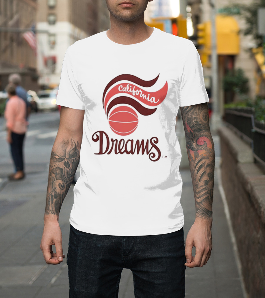 California Dreams Basketball Retro Style Design With Red Waves And Ball T-Shirt
