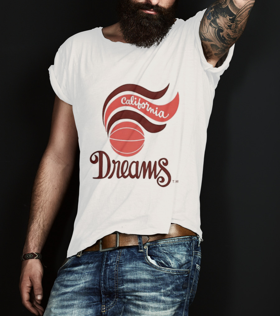 California Dreams Basketball Retro Style Design With Red Waves And Ball T-Shirt
