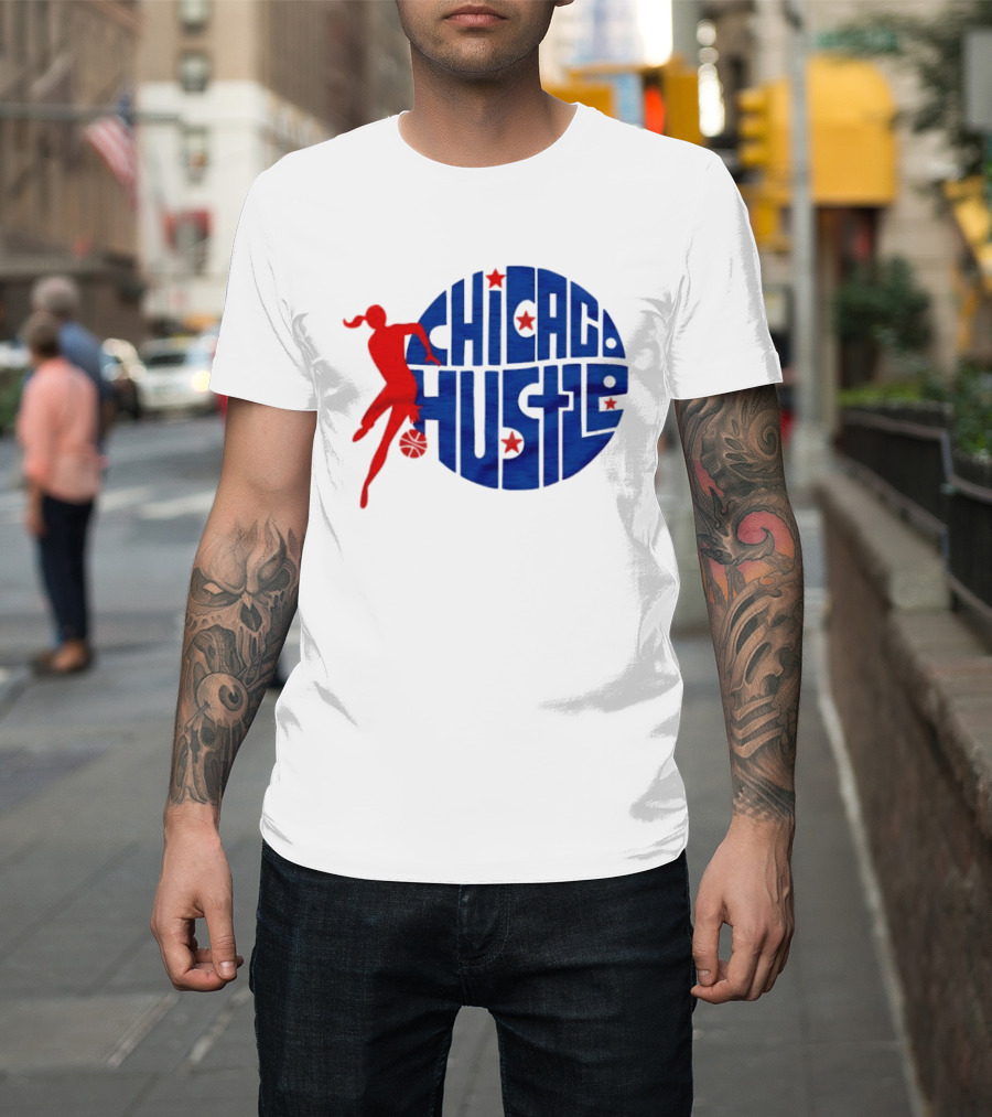 Chicago Hustle WPBL Basketball Red Player Blue Circle T-Shirt
