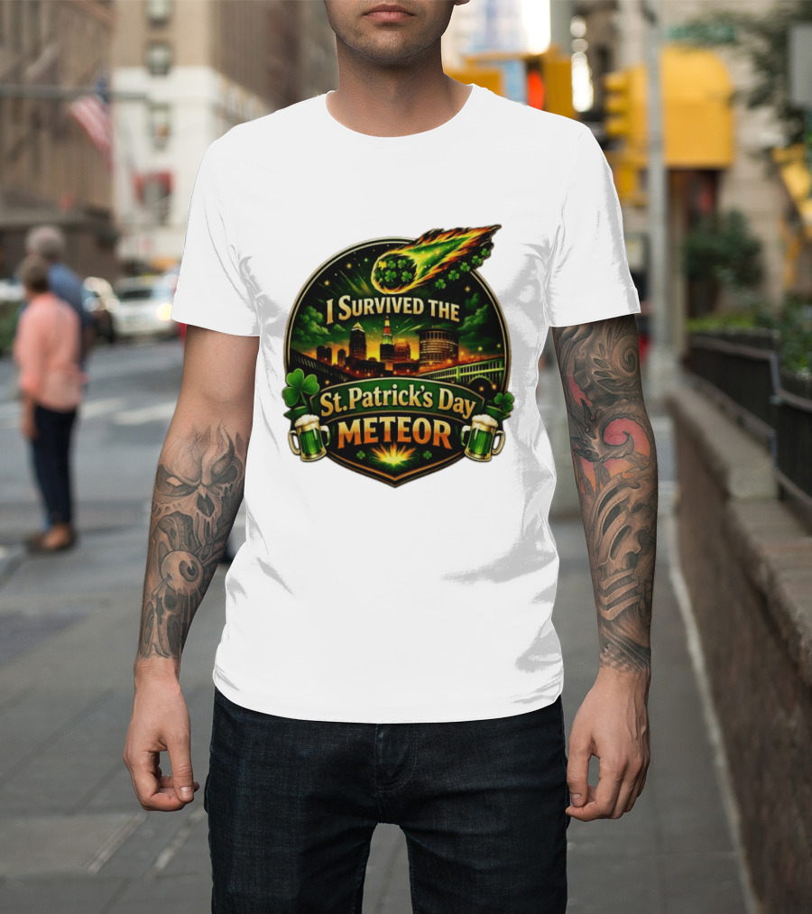 I Survived The St. Patrick's Day Meteor With Clover And Beer S T-Shirt