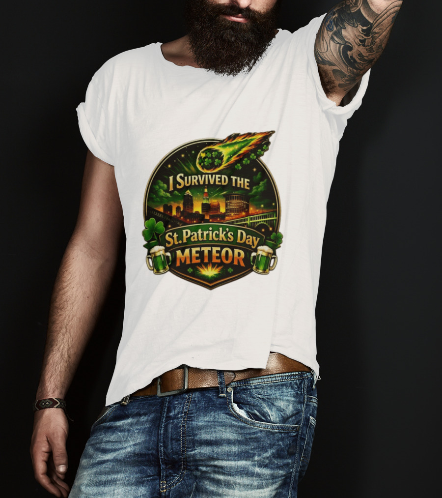I Survived The St. Patrick's Day Meteor With Clover And Beer S T-Shirt