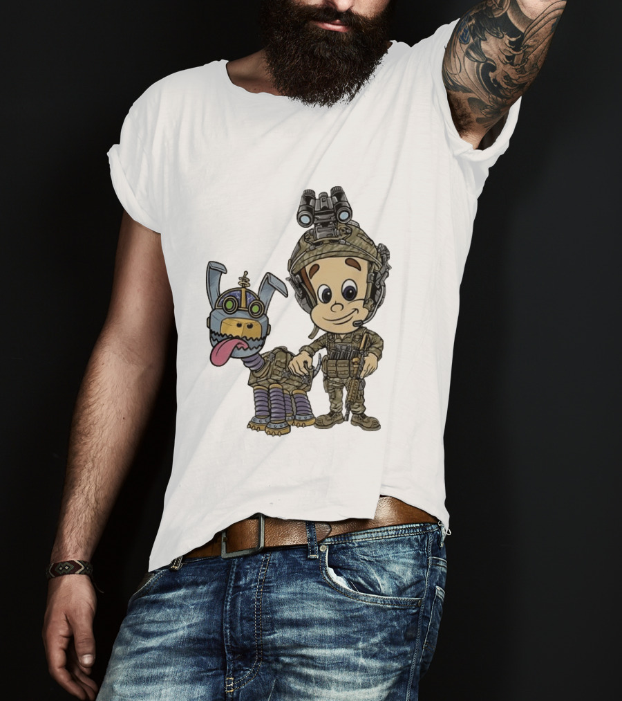 Tactical Cartoon Characters Jimmy And Goddard In Military Gear T-Shirt