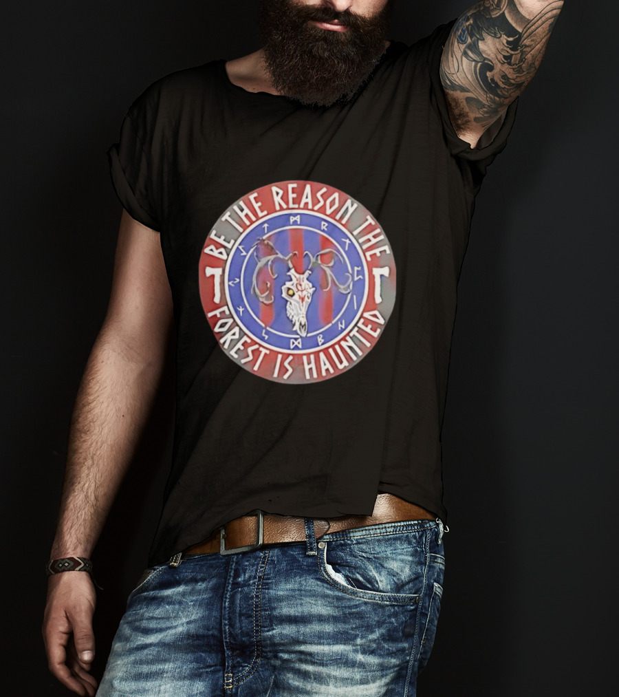 Be The Reason The Forest Is Haunted Deer Skull Runes Red Blue T-Shirt