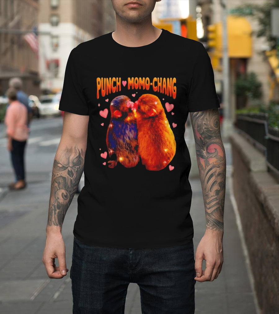 Punch Momo Chang Kissing Monkeys With Hearts T-Shirt