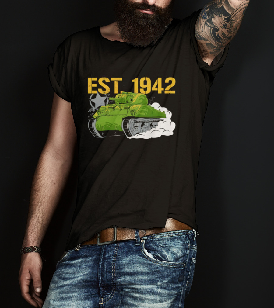 WW2 Sherman Tank EST 1942 World War II Historical Vehicle T-Shirt