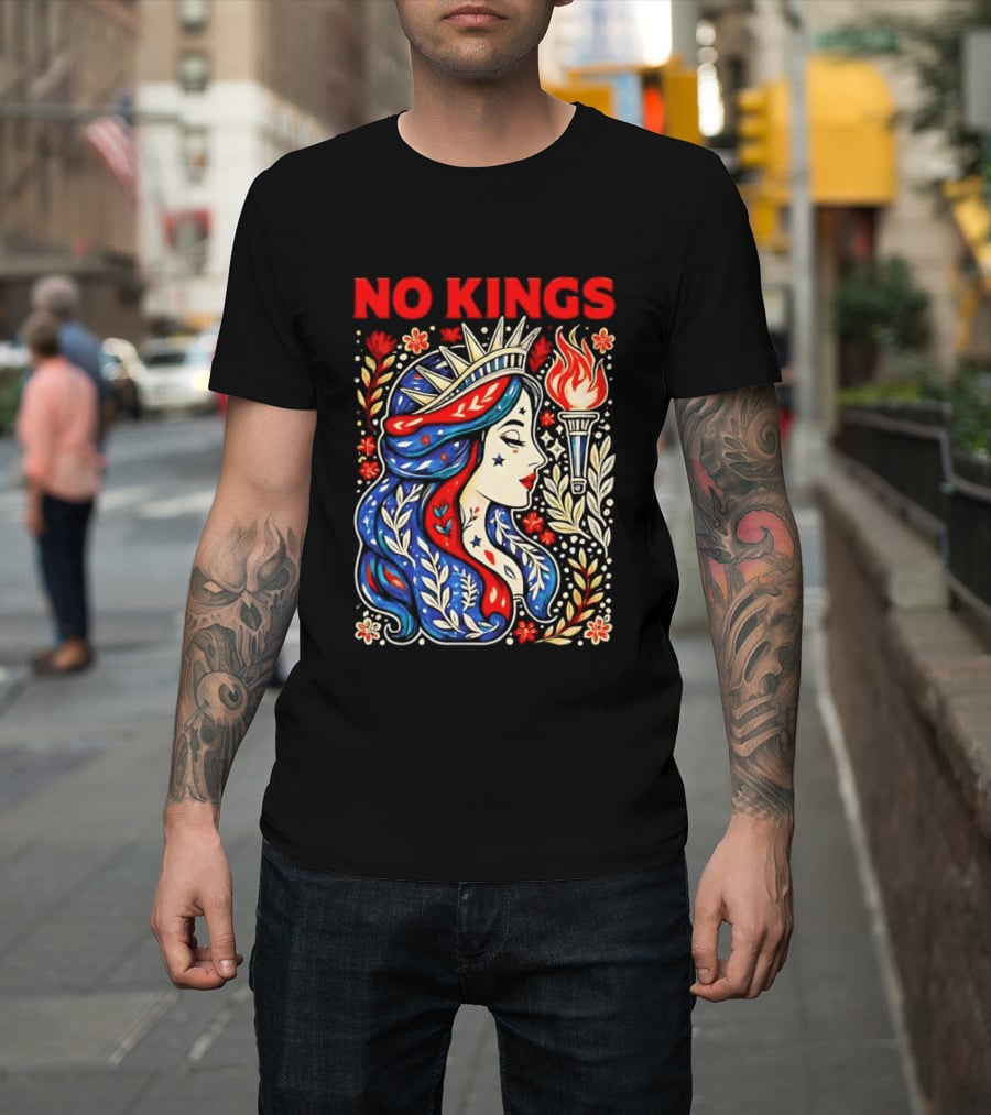 No Kings Liberty Crowned Woman Torch And Floral T-Shirt