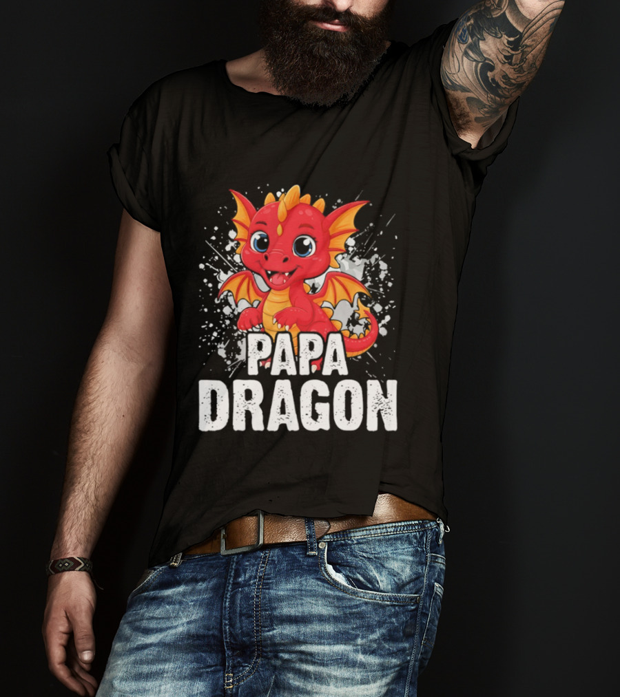 Papa Dragon Cartoon Family Matching Dad Father T-Shirt