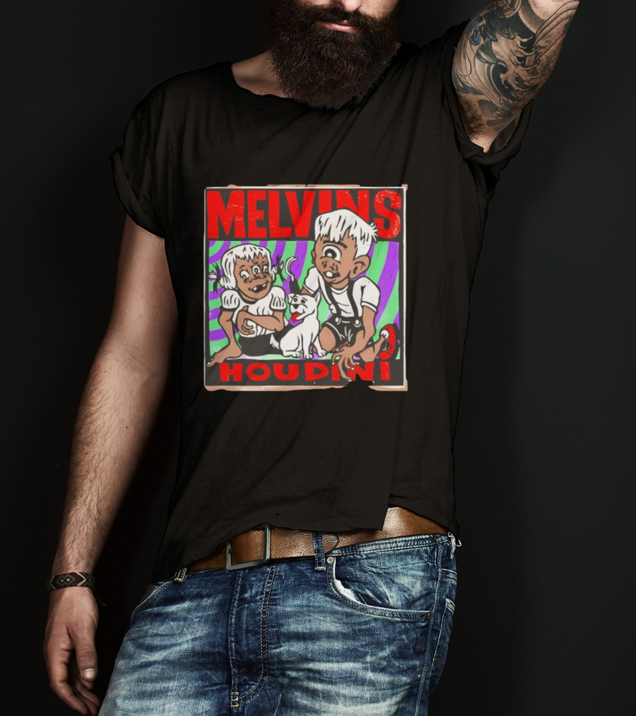 Melvins Houdini Album Cover Art With Two Cartoon Characters And Cat T-Shirt