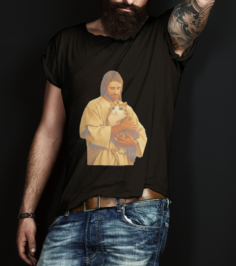 Jesus Embracing Chubby Cat T-Shirt