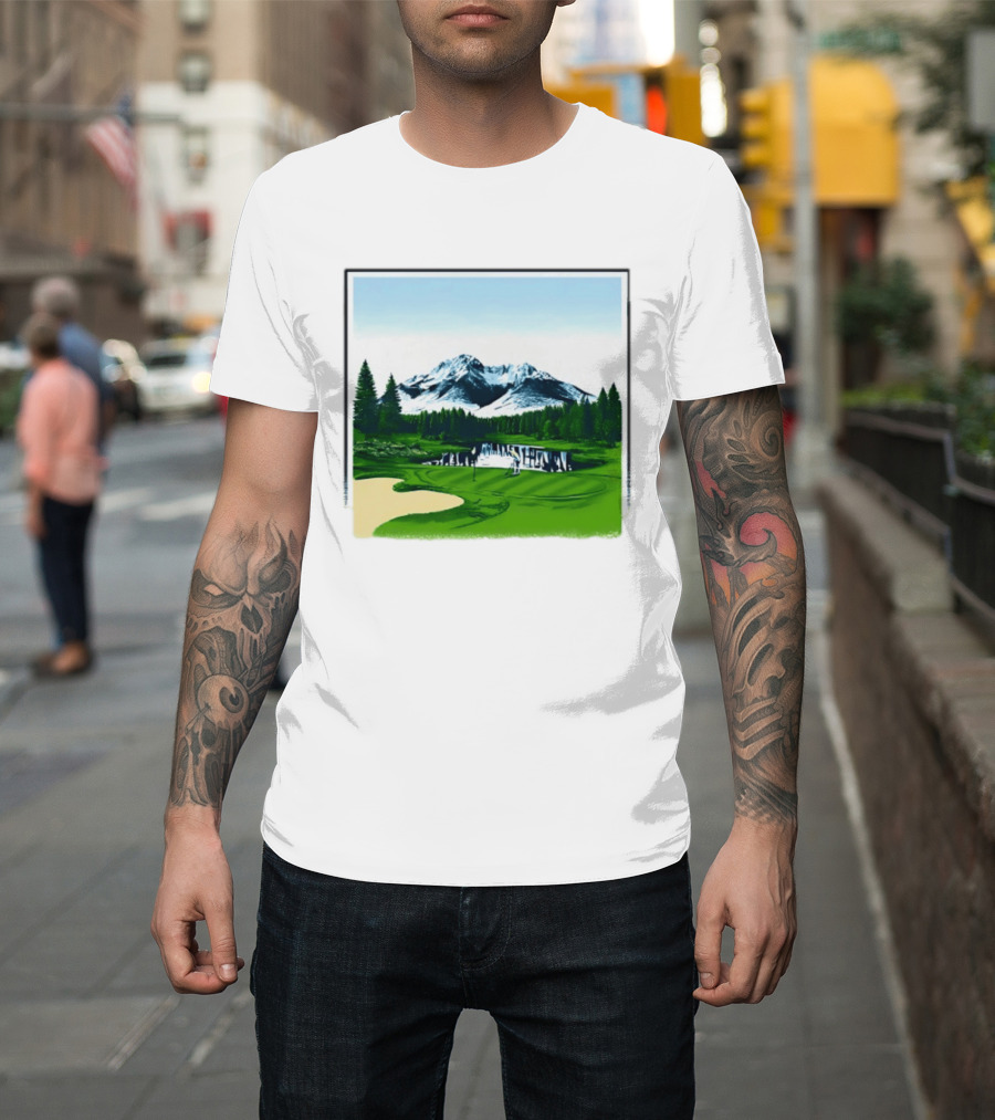 Golf Course Mountain Landscape Scenic Nature Forest Greenery Snowcapped Peaks T-Shirt