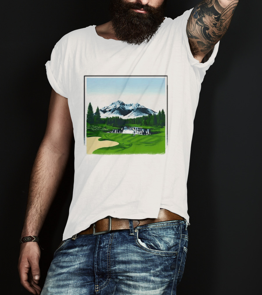 Golf Course Mountain Landscape Scenic Nature Forest Greenery Snowcapped Peaks T-Shirt