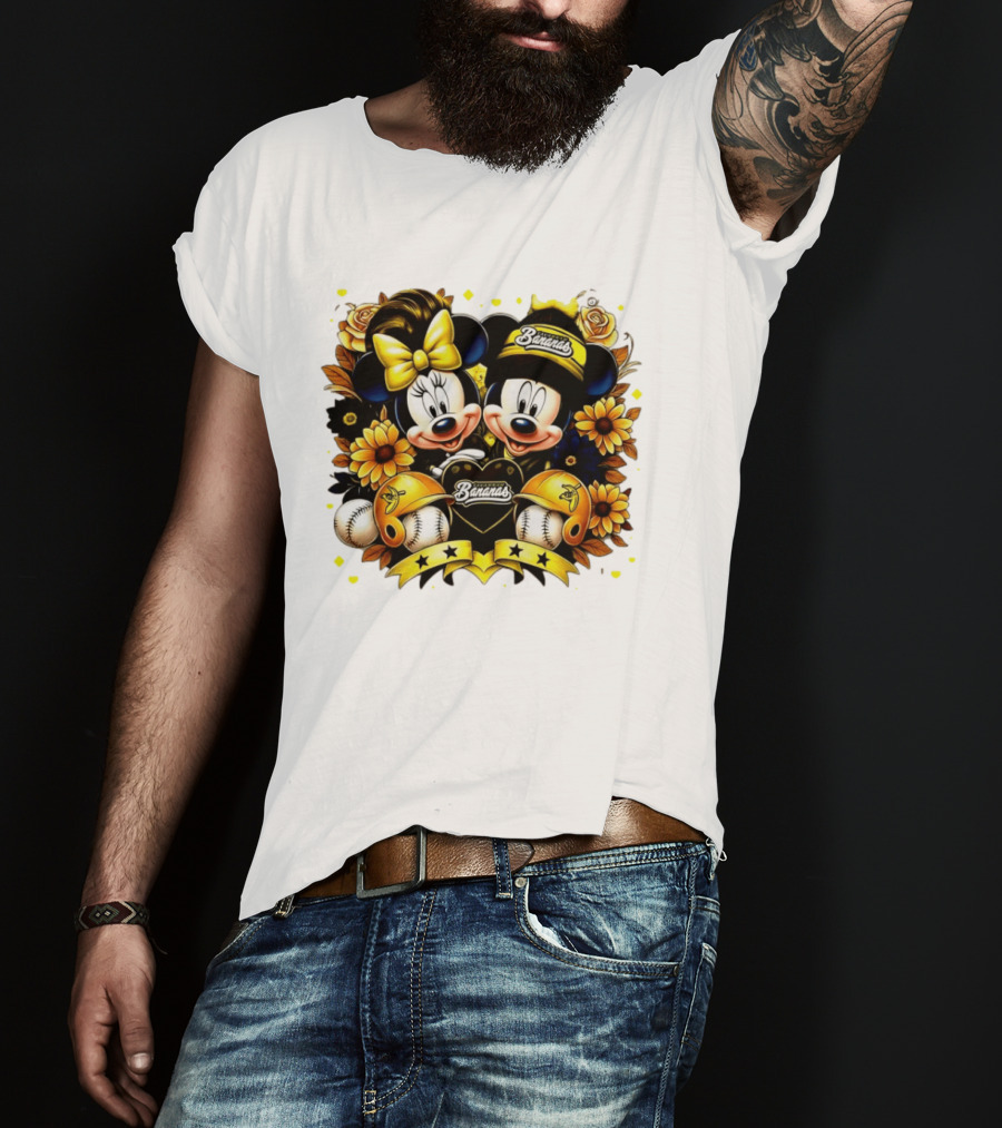 Mickey And Minnie Disney X Savannah Bananas Baseball Collaboration Floral T-Shirt