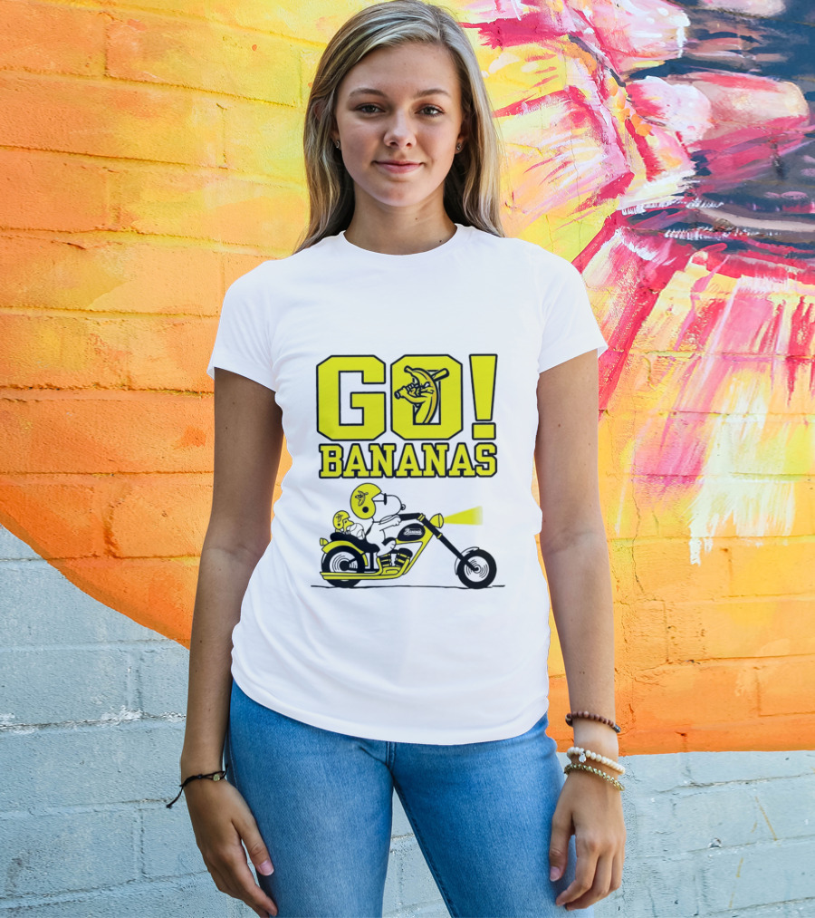 Snoopy Woodstock Go Bananas Motorcycle Savannah Bananas T-Shirt