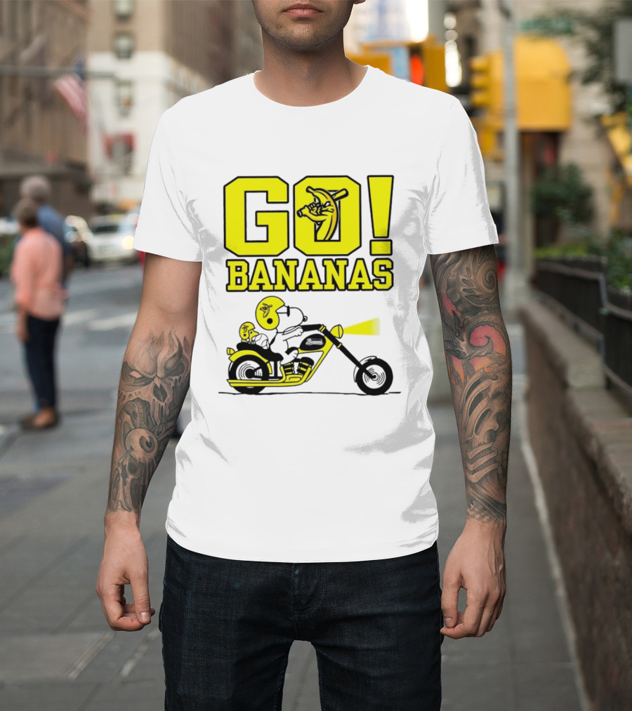 Snoopy Woodstock Go Bananas Motorcycle Savannah Bananas T-Shirt