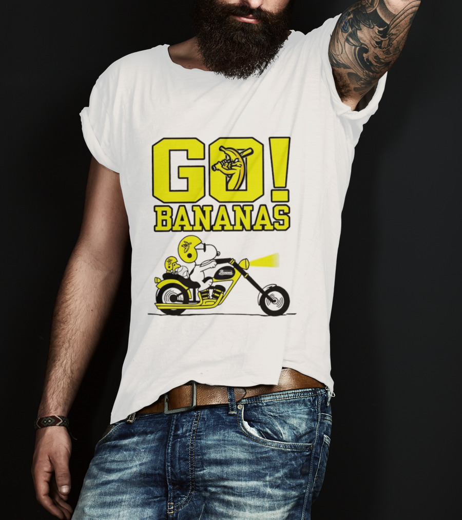 Snoopy Woodstock Go Bananas Motorcycle Savannah Bananas T-Shirt