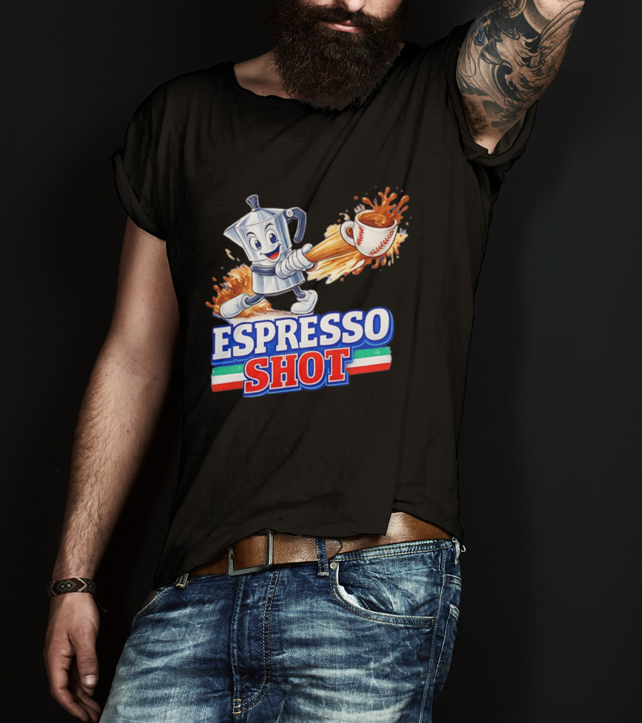 Espresso Shot Moka Pot Baseball Italy Flag T-Shirt
