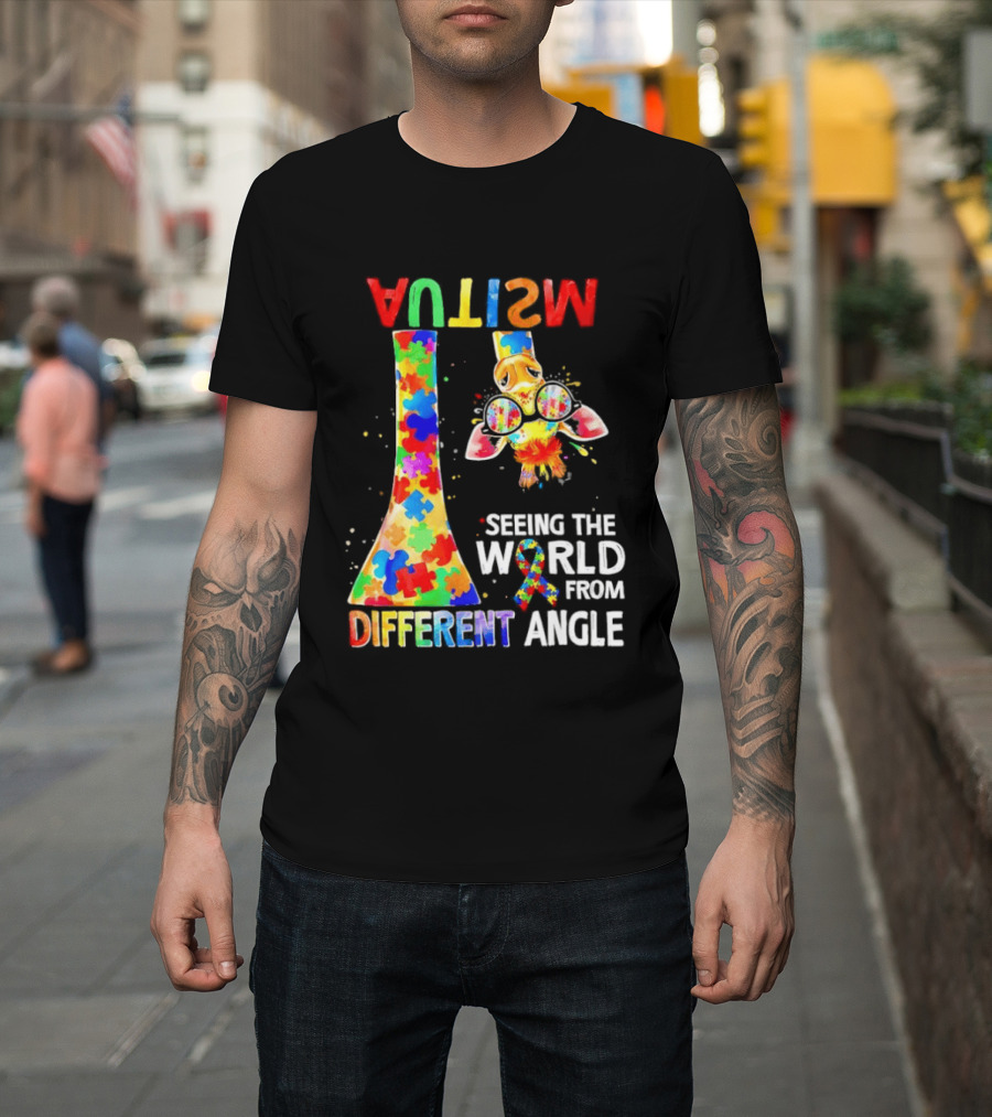 Giraffe Autism Awareness Seeing the World from Different Angle Puzzle T-Shirt