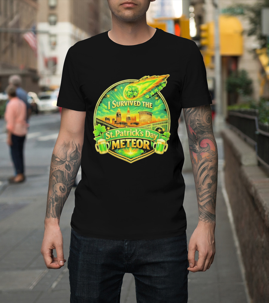 I Survived The St Patrick's Day Meteor 2026 Cityscape And Cloverburst T-Shirt