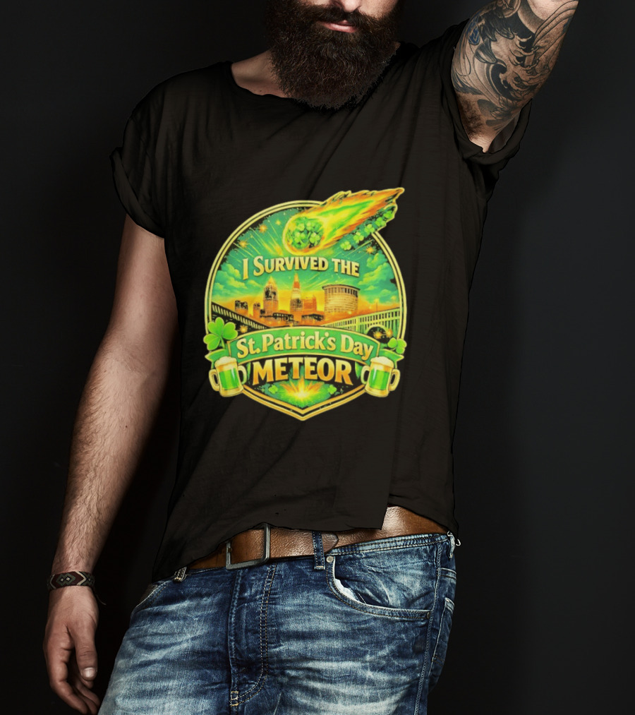 I Survived The St Patrick's Day Meteor 2026 Cityscape And Cloverburst T-Shirt