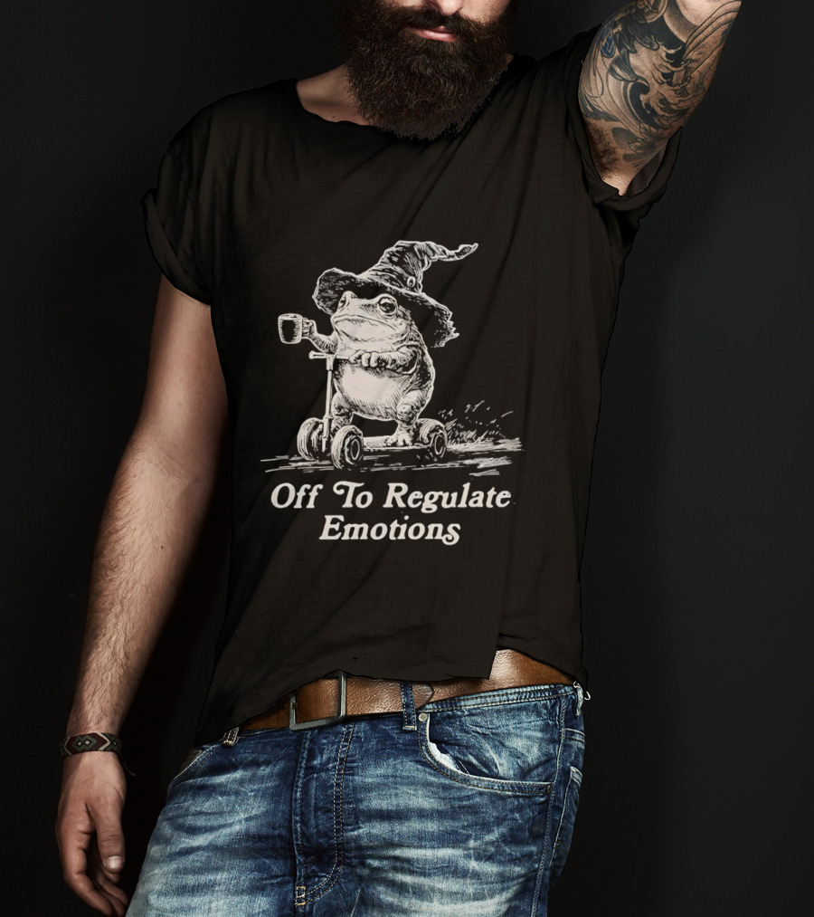 Wizard Frog Riding Scooter Off To Regulate Emotions T-Shirt