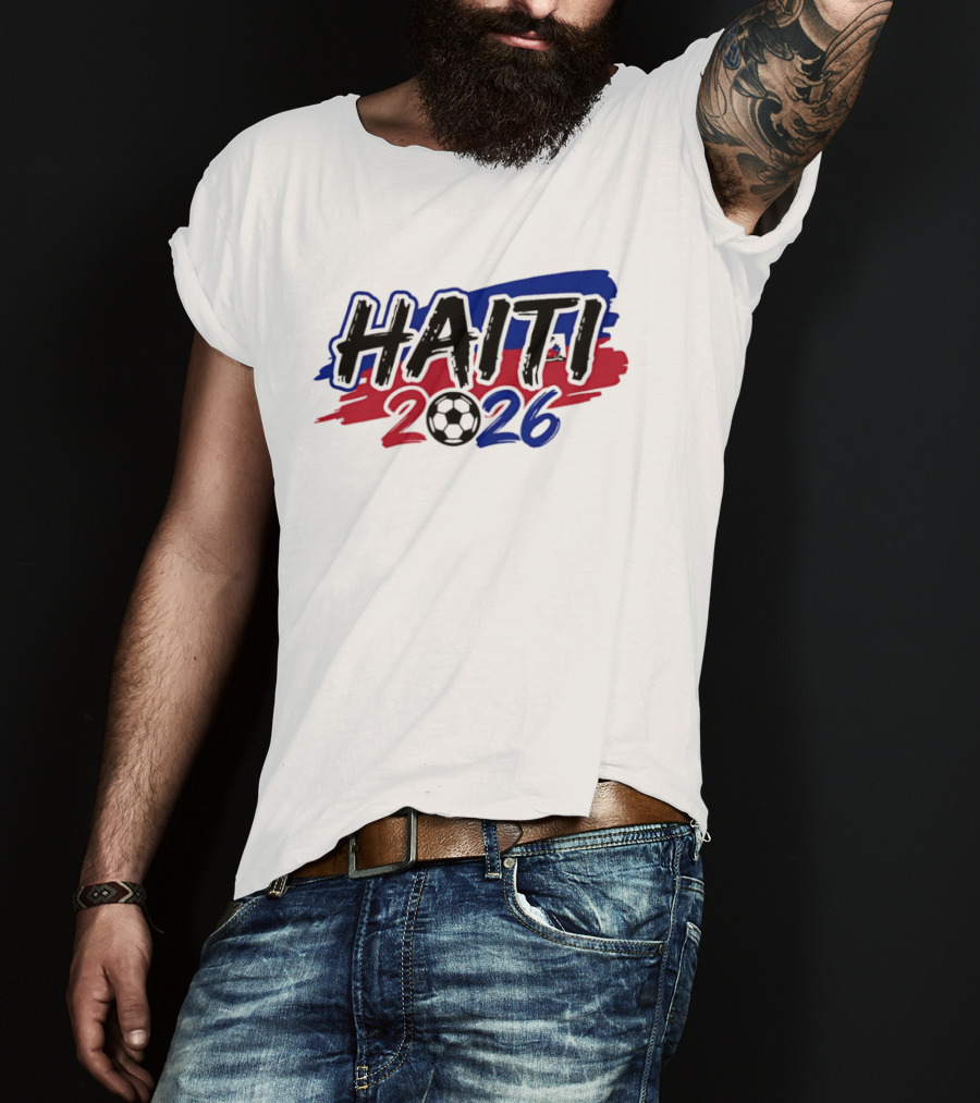 Haiti 2026 Soccer Emblem With Red And Blue Brush Strokes T-Shirt