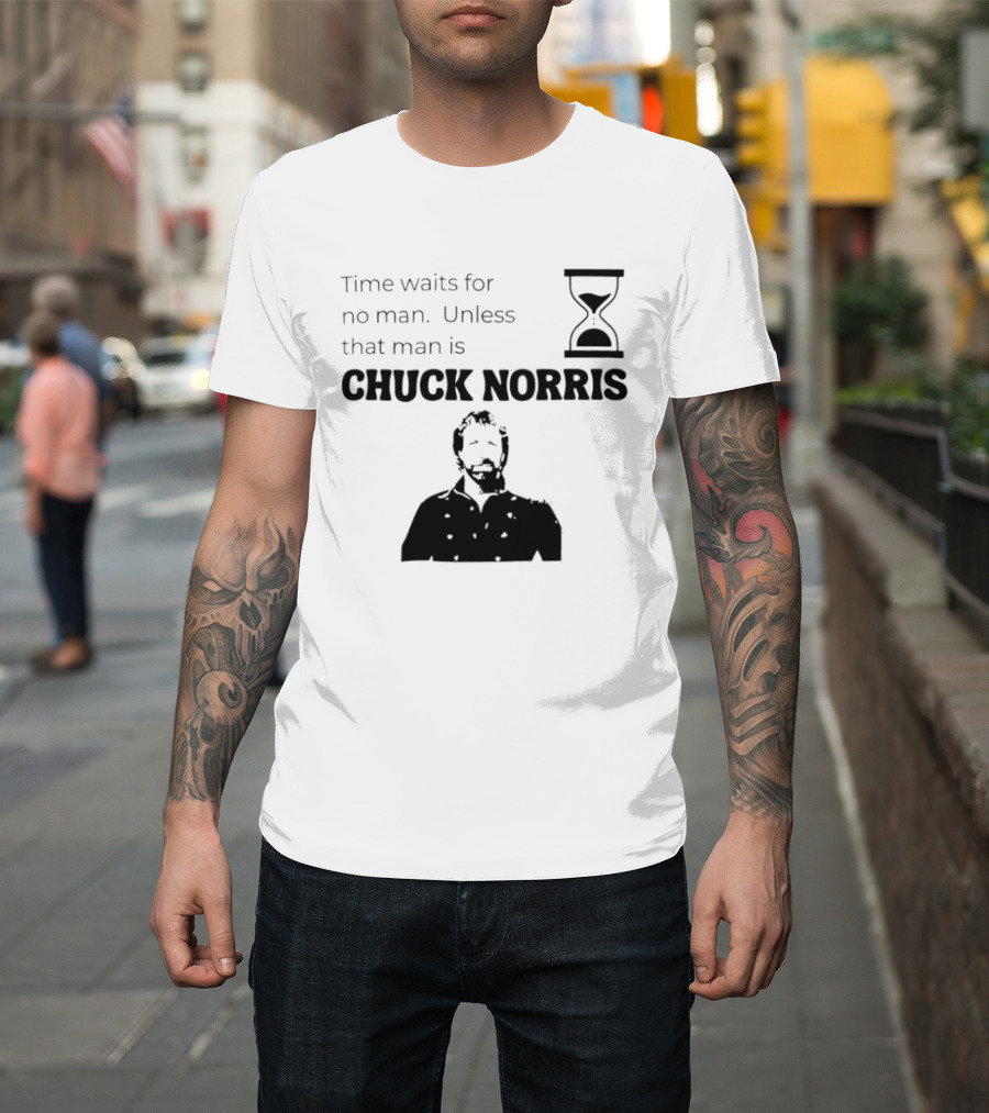 Time Waits for No Man Unless That Man Is Chuck Norris Hourglass Image T-Shirt