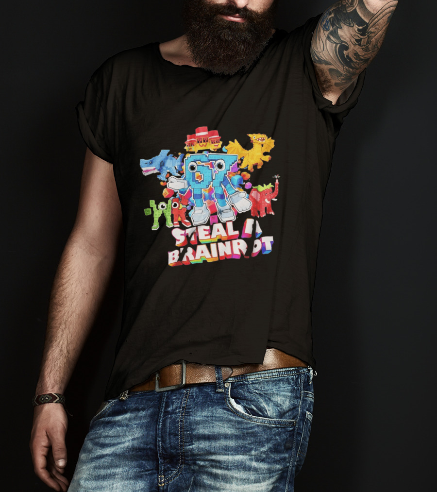 Steal A Brainrot 67 Blocks Colorful Characters T-Shirt