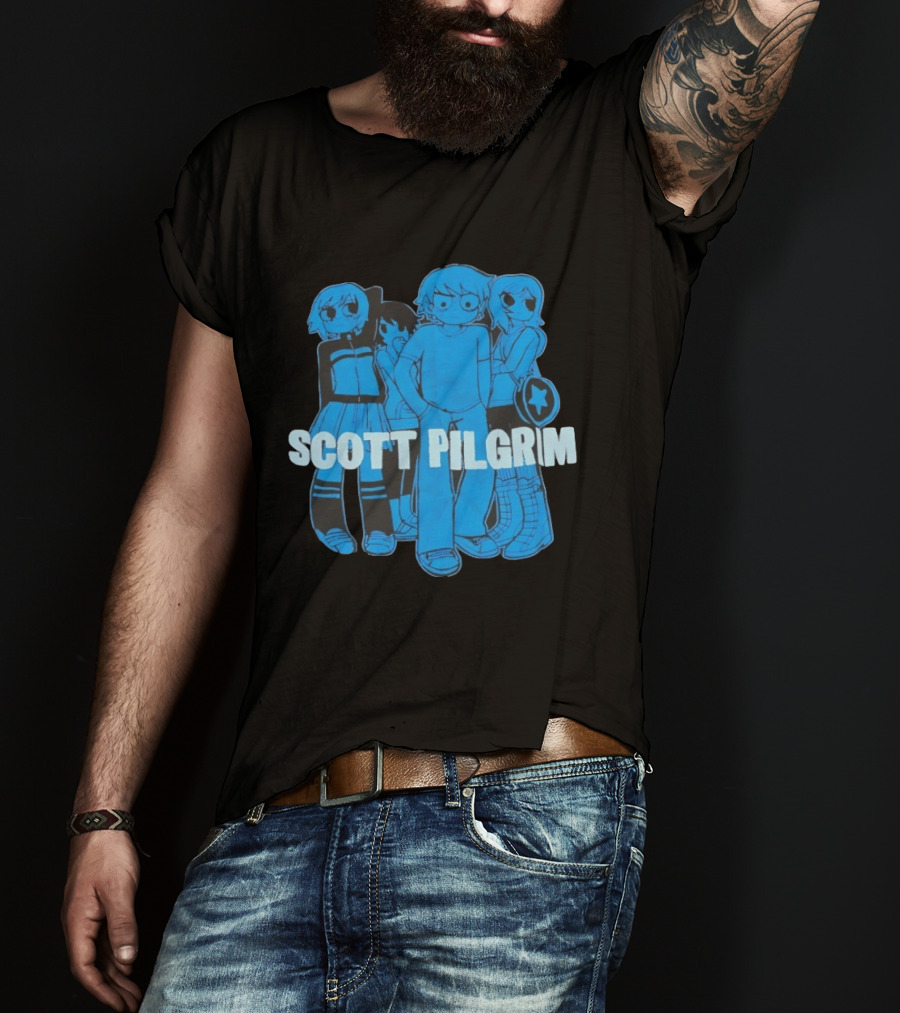 Scott Pilgrim Characters Group Blue T-Shirt
