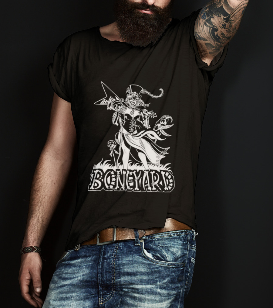 Boneyard Rocker Skeleton Woman Flying V Guitar T-Shirt