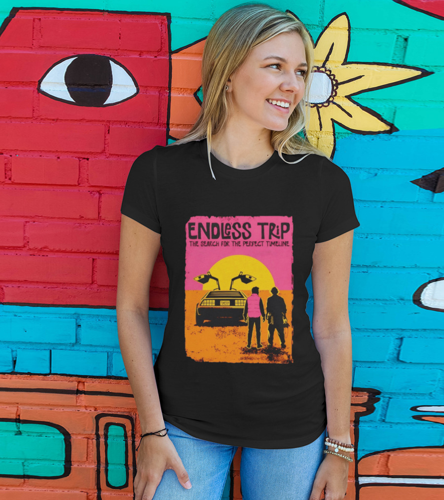 Endless Trip The Search For The Perfect Timeline Back To The Future Sunset Retro Car Journey T-Shirt