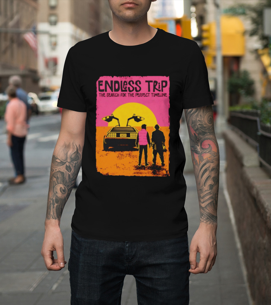 Endless Trip The Search for the Perfect Timeline Back to the Future Sunset Retro Car Journey T-Shirt