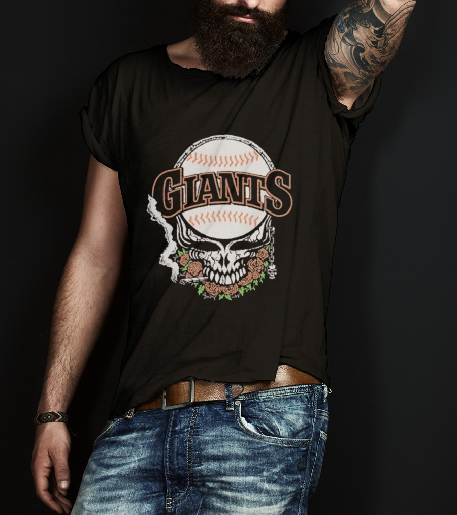 Giant Deadhead Baseball Skull Floral T-Shirt