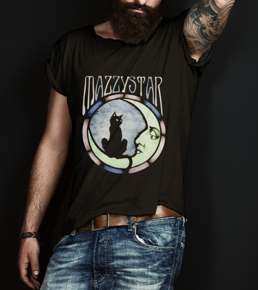 Mazzy Star Black Cat Moon Stained Glass Crescent Moon T-Shirt