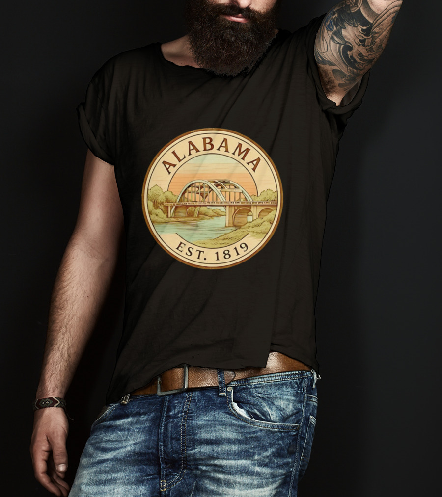 Alabama Bridge Art Est 1819 Vintage Circle T-Shirt