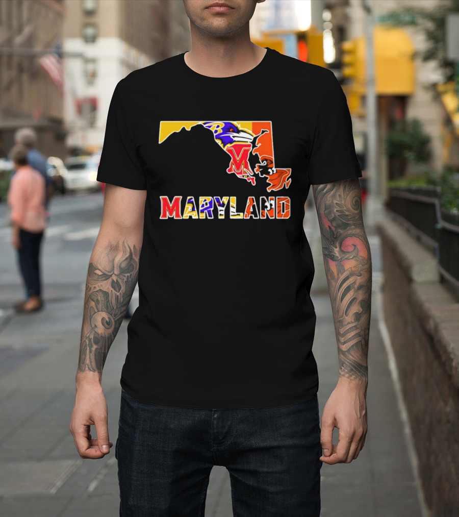 Maryland Ravens Terps State Map Sports Team Collage T-Shirt