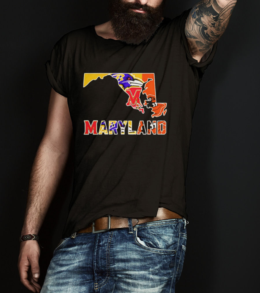 Maryland Ravens Terps State Map Sports Team Collage T-Shirt