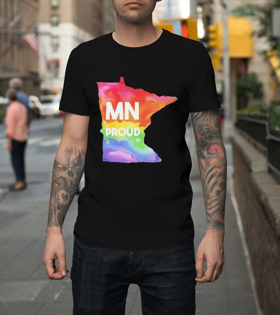 MN Proud Rainbow Heart Minnesota Map T-Shirt