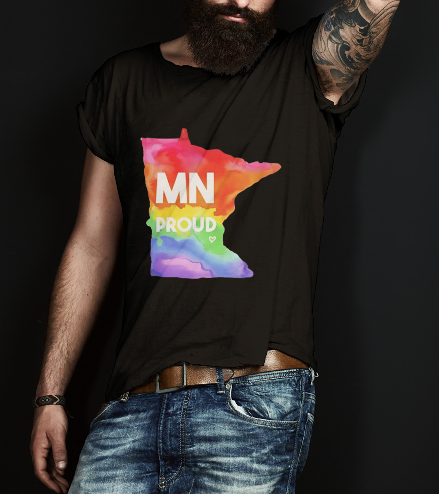 MN Proud Rainbow Heart Minnesota Map T-Shirt