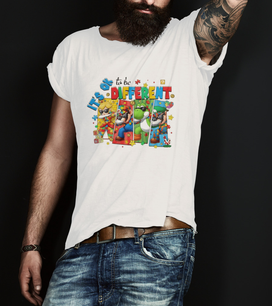 It's Okay To Be Different Mario Super Autism Characters Puzzle T-Shirt