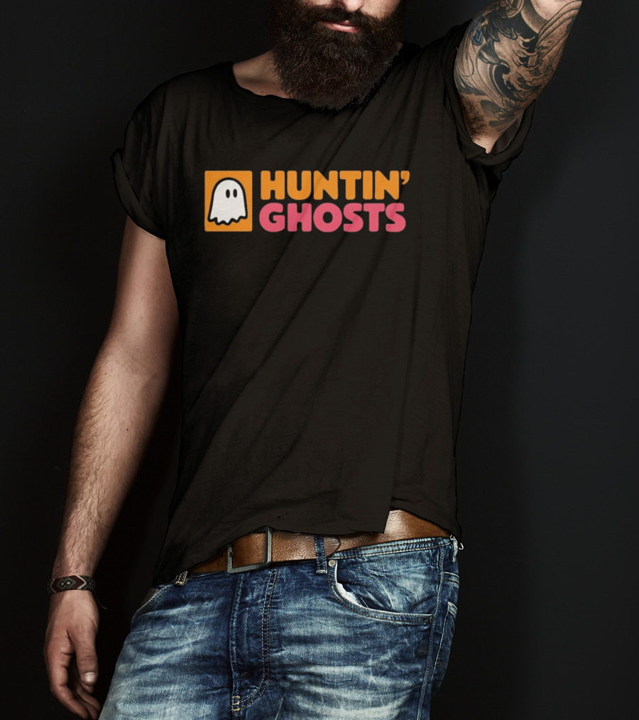 Huntin' Ghosts Halloween White Ghost Icon On Orange T-Shirt