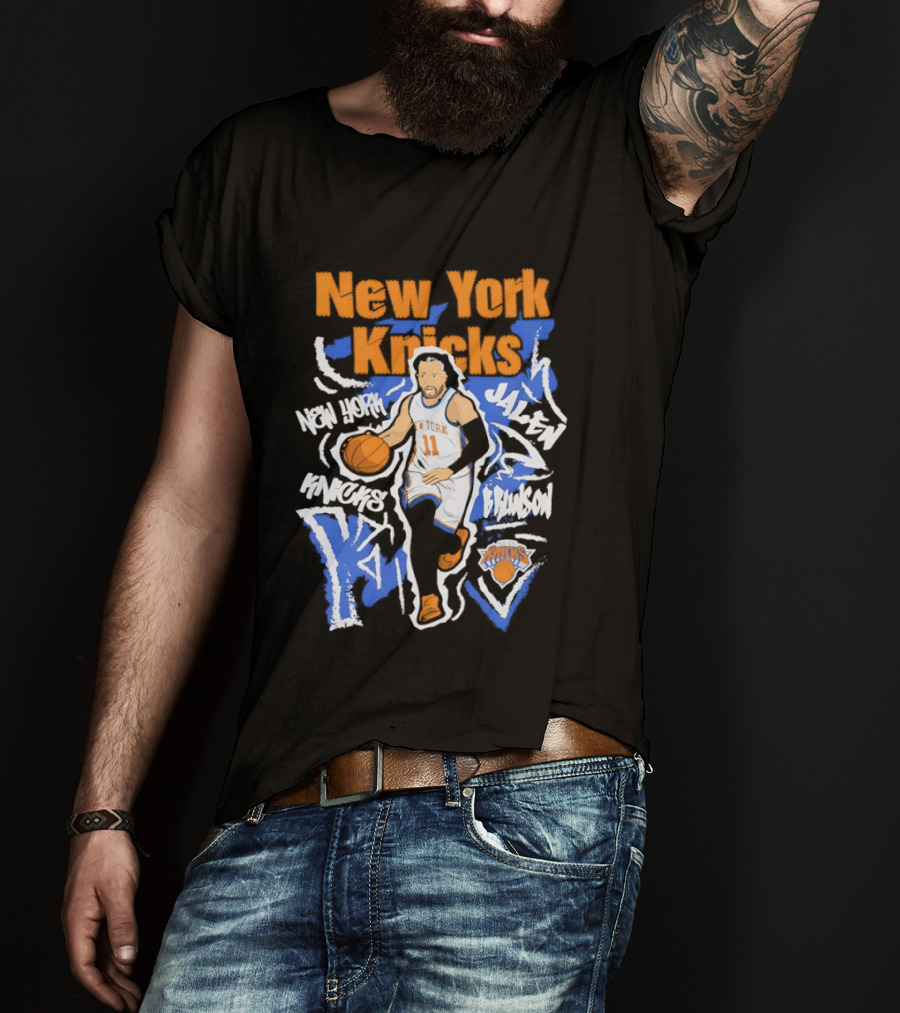 New York Knicks Jalen Brunson 11 Basketball NBA Player Cartoon T-Shirt