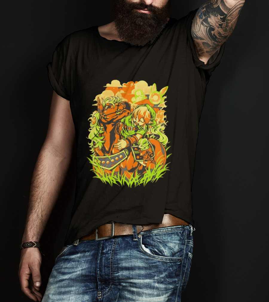 Link Epona Navi Fields Retro Gaming Adventure Fantasy T-Shirt
